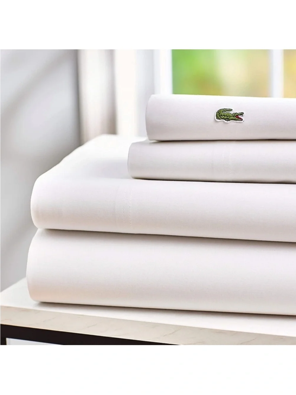 LACOSTE Queen Sheet Set 100% Cotton Percale Solid
